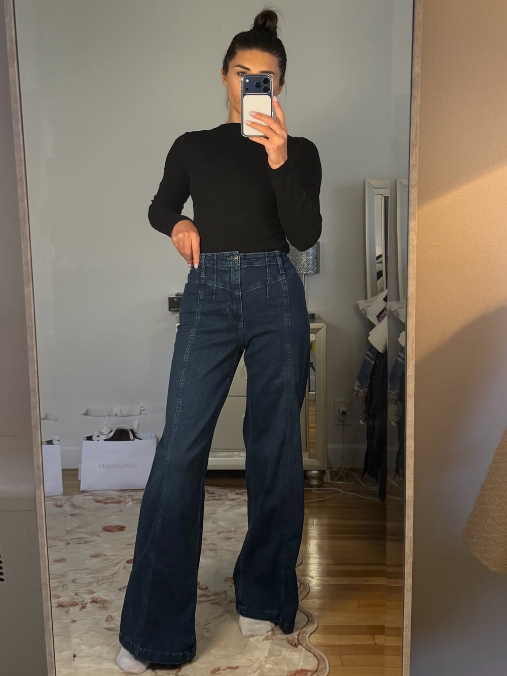 We The Free High-Rise Wide Leg Jeans - Dark Blue Denim